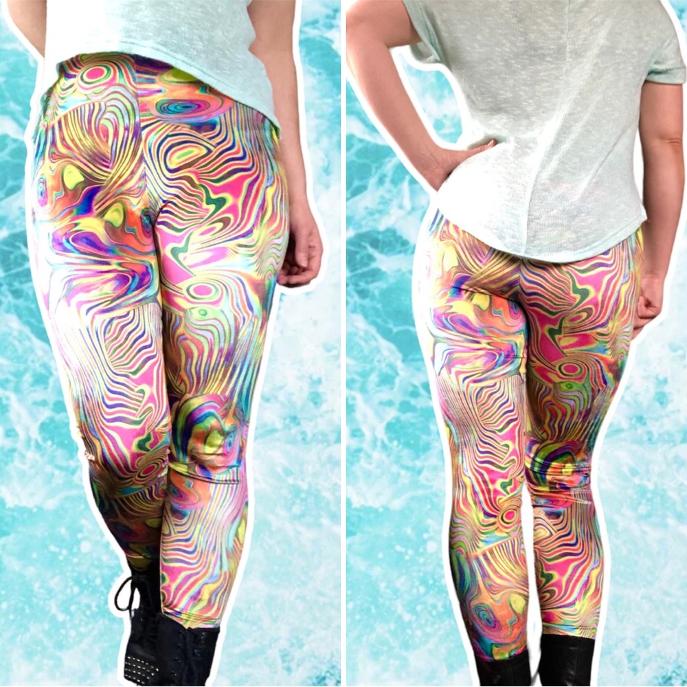 American Apparel Acid Trip Velvet Leggings in Vibrant Tie-Dye Multicolor, Size S